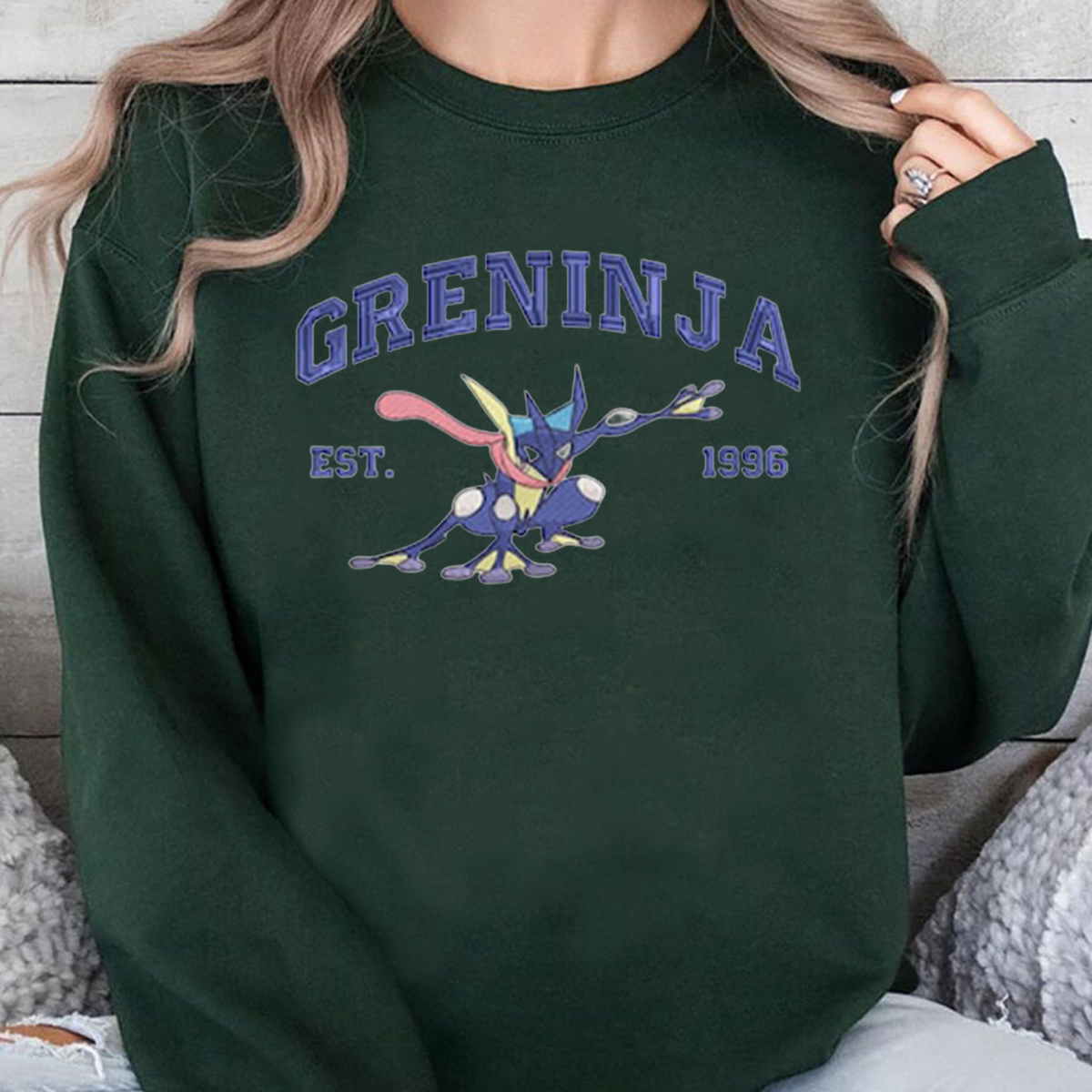 Greninja Adorable Anime-Themed Embroidered T-Shirt,Crewneck,Hoodie-Trendy Versatile and a Thoughtful Gift for Friends,H-C-851