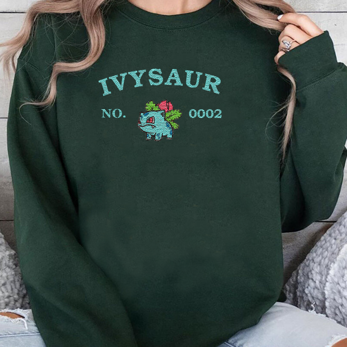 Ivysaur Adorable Anime-Themed Embroidered T-Shirt,Crewneck,Hoodie-Trendy Versatile and a Thoughtful Gift for Friends,H-C-998