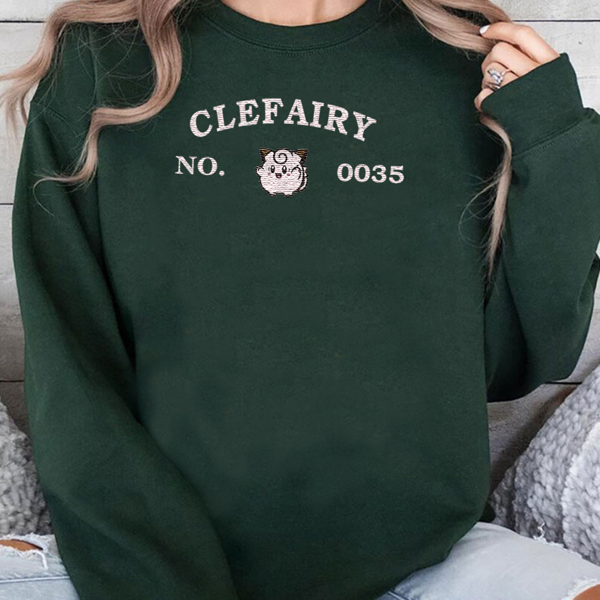 Clefairy-Q. Adorable Anime-Themed Embroidered T-Shirt,Crewneck,Hoodie-Trendy Versatile and a Thoughtful Gift for Friends,H-C-1253