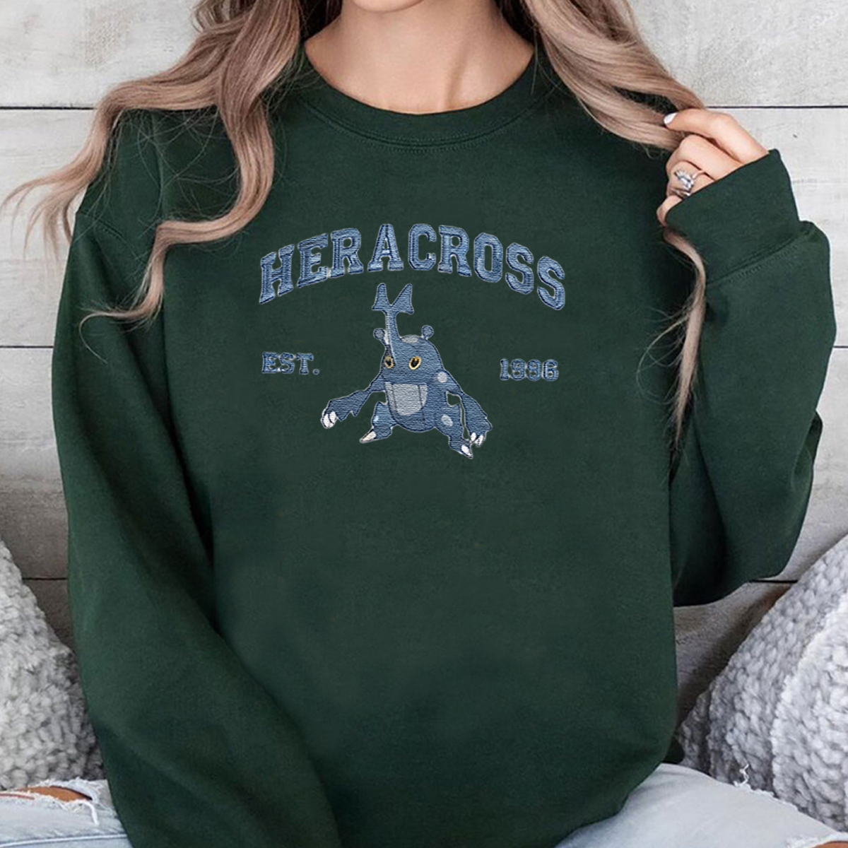 Heracross Adorable Anime-Themed Embroidered T-Shirt,Crewneck,Hoodie-Trendy Versatile and a Thoughtful Gift for Friends,H-C-831
