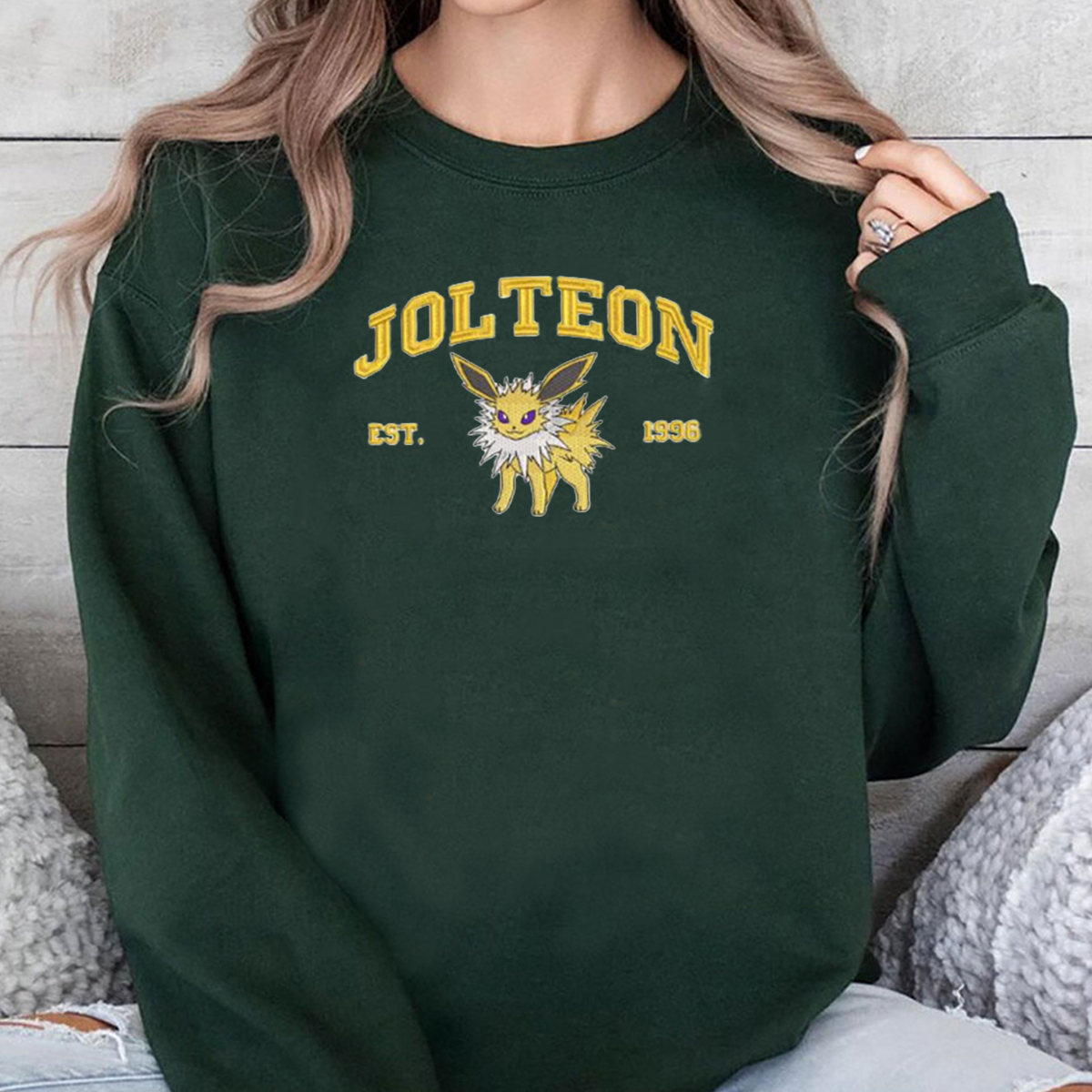 Jolteon Adorable Anime-Themed Embroidered T-Shirt,Crewneck,Hoodie-Trendy Versatile and a Thoughtful Gift for Friends,H-C-1022