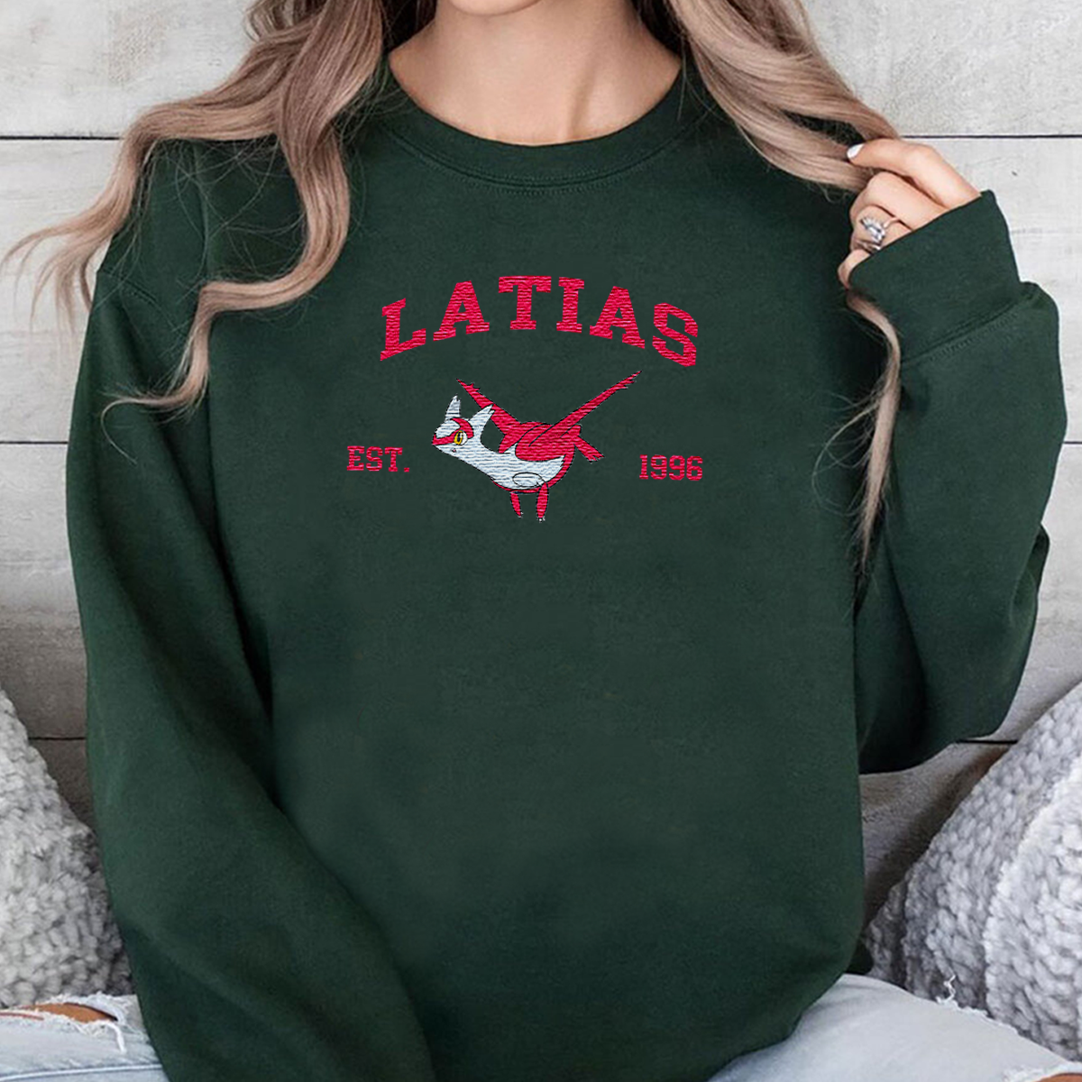 Latias Adorable Anime-Themed Embroidered T-Shirt,Crewneck,Hoodie-Trendy Versatile and a Thoughtful Gift for Friends,H-C-1072