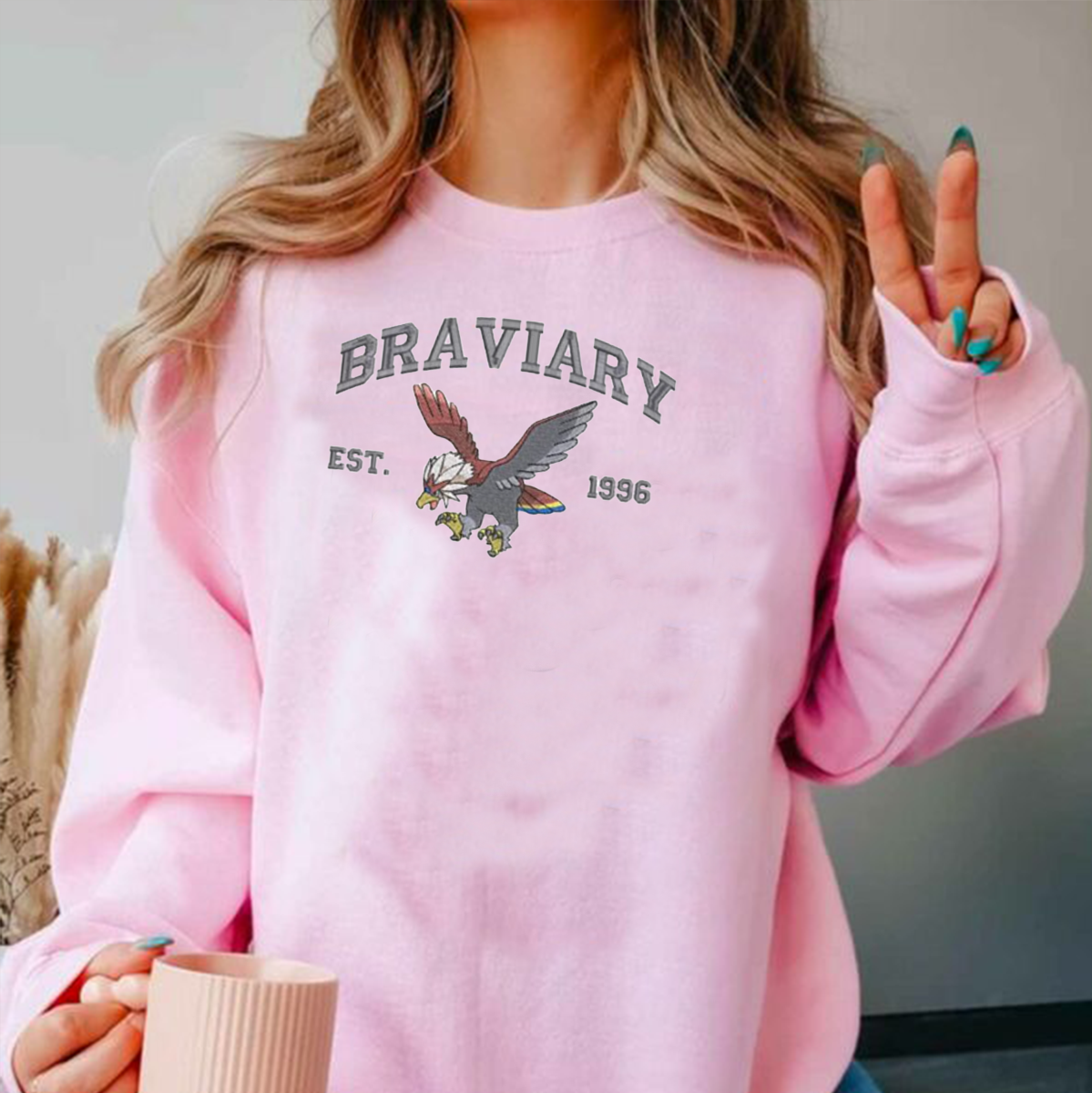 Braviary Adorable Anime-Themed Embroidered T-Shirt,Crewneck,Hoodie-Trendy Versatile and a Thoughtful Gift for Friends,H-C-1018