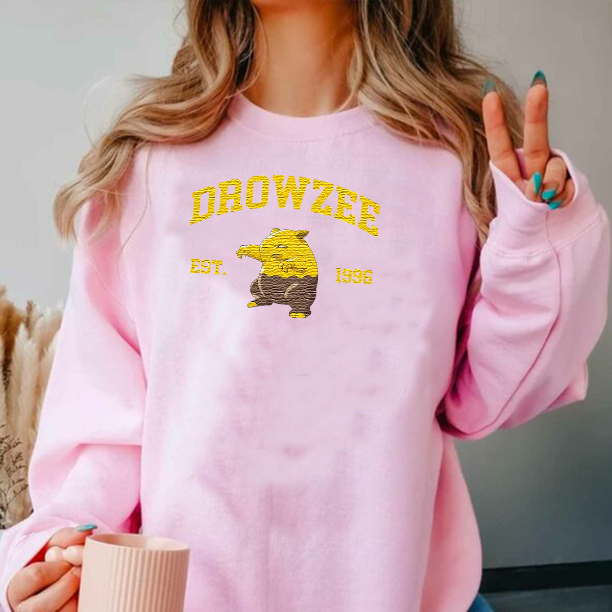 Drowzee Adorable Anime-Themed Embroidered T-Shirt,Crewneck,Hoodie-Trendy Versatile and a Thoughtful Gift for Friends,H-C-1069