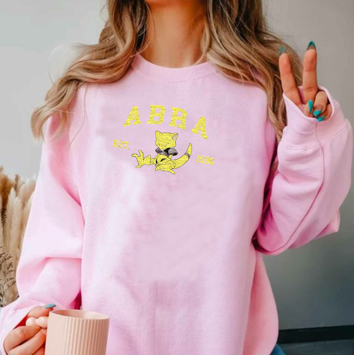 Abra Adorable Anime-Themed Embroidered T-Shirt,Crewneck,Hoodie-Trendy Versatile and a Thoughtful Gift for Friends,H-C-1121