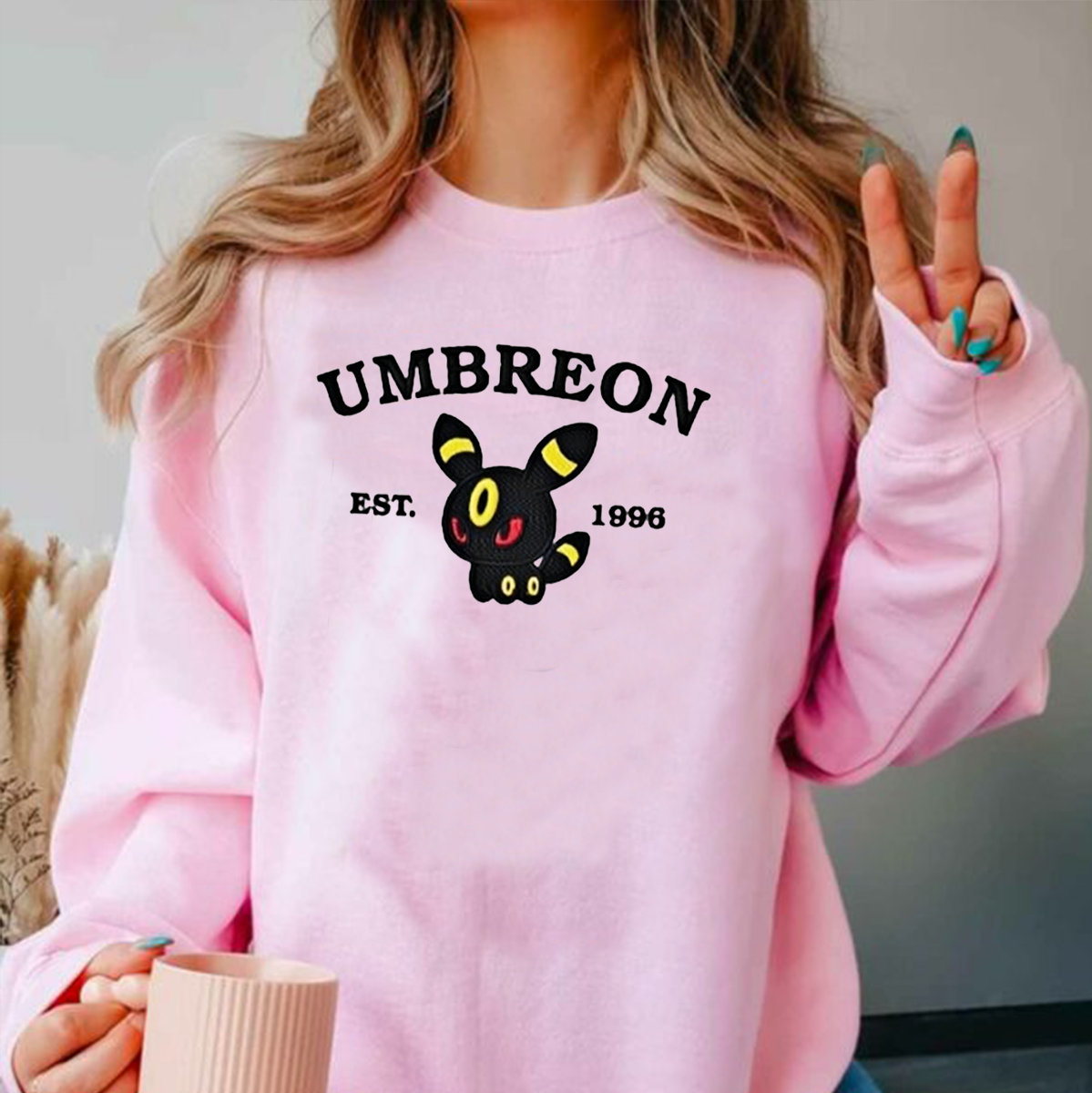 Umbreon-Q. Adorable Anime-Themed Embroidered T-Shirt,Crewneck,Hoodie-Trendy Versatile and a Thoughtful Gift for Friends,H-C-913