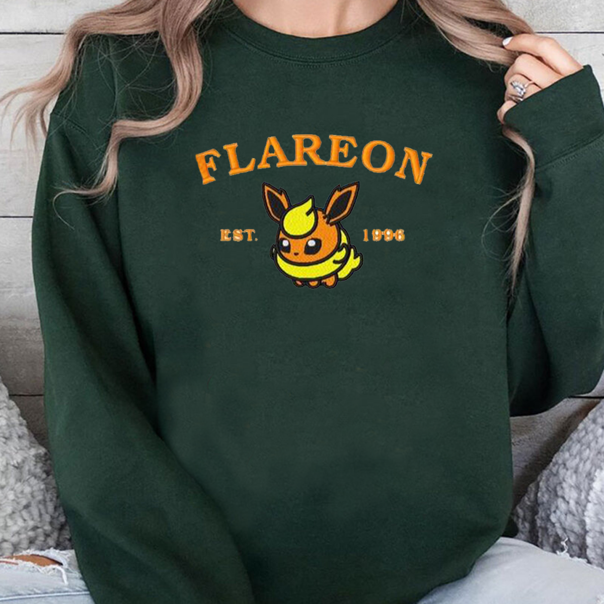 Flareon-Q.Adorable Anime-Themed Embroidered T-Shirt,Crewneck,Hoodie-Trendy Versatile and a Thoughtful Gift for Friends,H-C-922