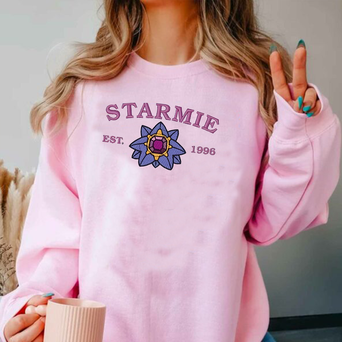 Starmie-Q. Adorable Anime-Themed Embroidered T-Shirt,Crewneck,Hoodie-Trendy Versatile and a Thoughtful Gift for Friends,H-C-979