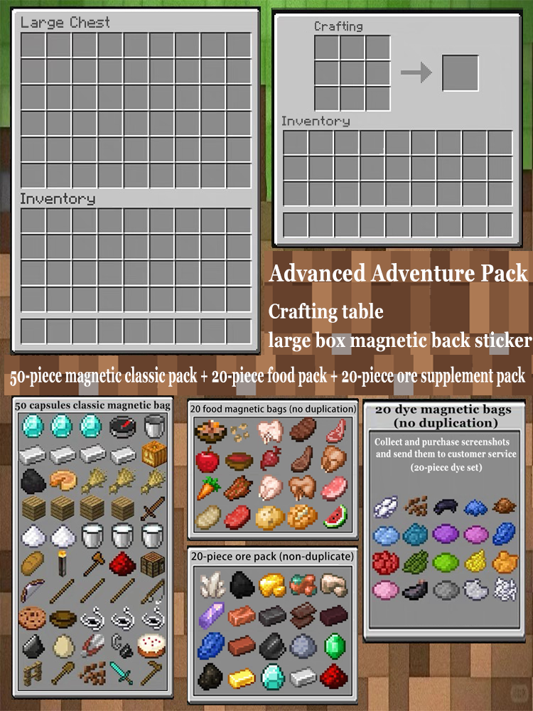 Minecraft Fridge Magnet Set – Mini Crafting Table,Magnetic Chest,Movable Decoration,Acrylic Pieces and Backpack Accessory,FM01