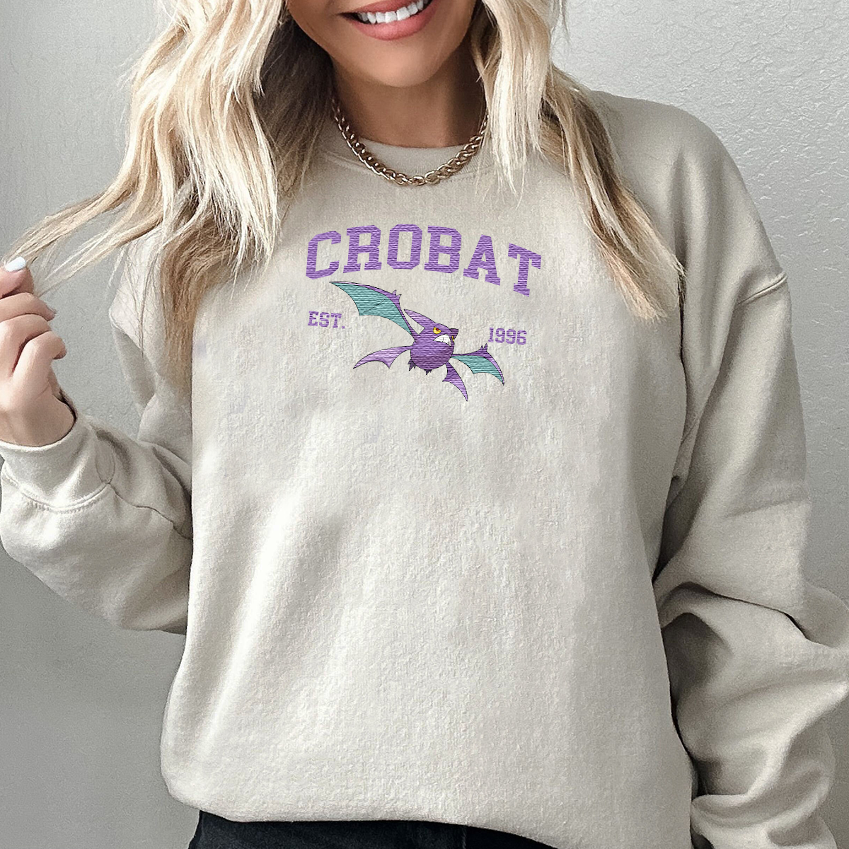 Crobat Adorable Anime-Themed Embroidered T-Shirt,Crewneck,Hoodie-Trendy Versatile and a Thoughtful Gift for Friends,H-C-896