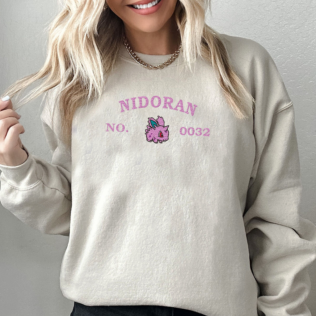Nidoran-Q.Adorable Anime-Themed Embroidered T-Shirt,Crewneck,Hoodie-Trendy Versatile and a Thoughtful Gift for Friends,H-C-1271