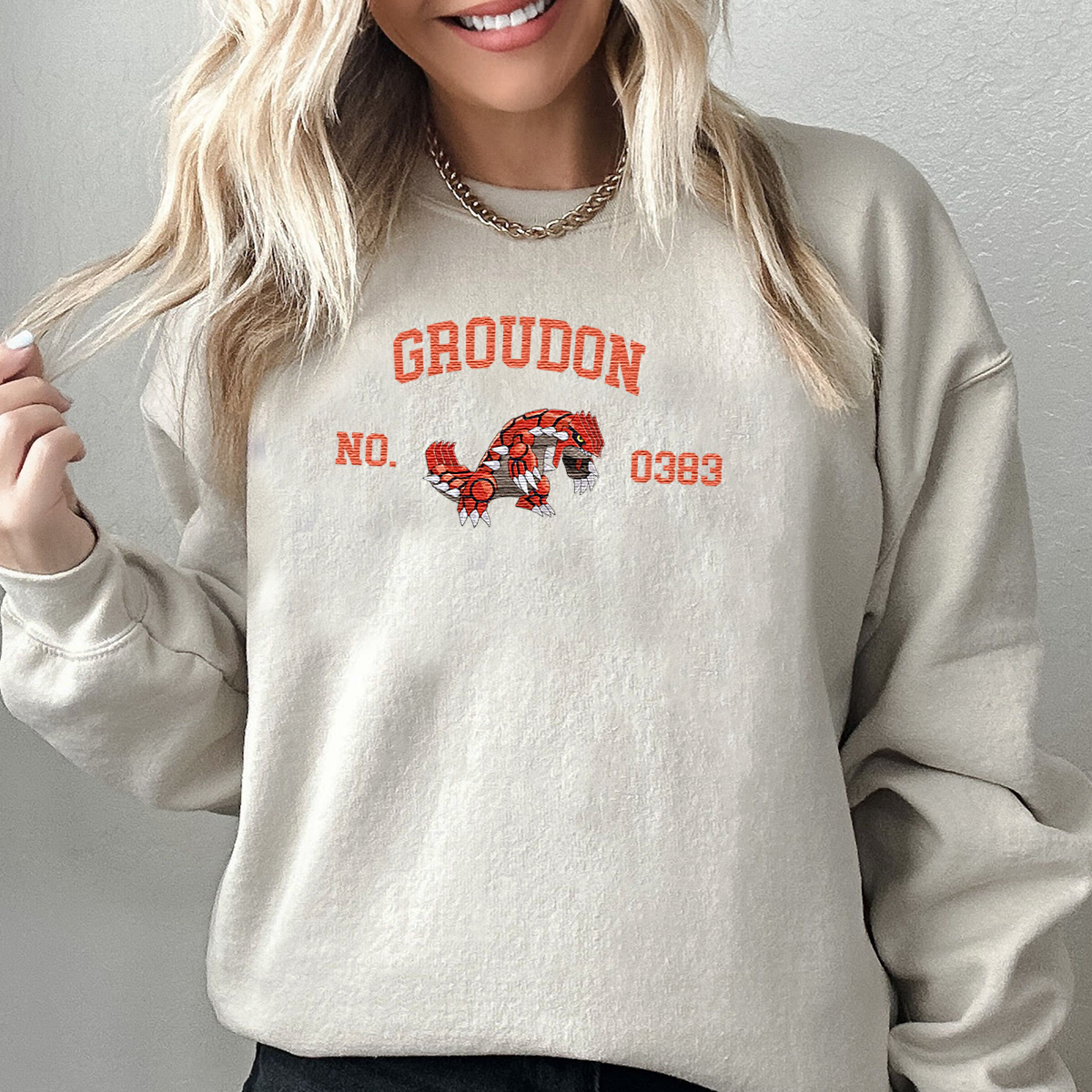 Groudon Adorable Anime-Themed Embroidered T-Shirt,Crewneck,Hoodie-Trendy Versatile and a Thoughtful Gift for Friends,H-C-1533