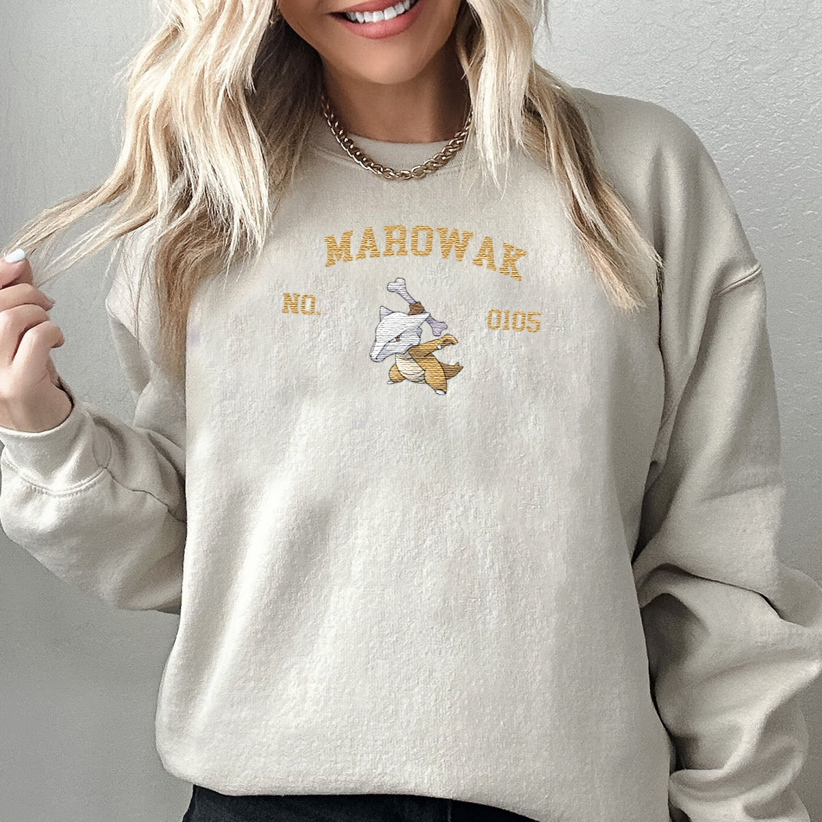 Marowak Adorable Anime-Themed Embroidered T-Shirt,Crewneck,Hoodie-Trendy Versatile and a Thoughtful Gift for Friends,H-C-1353