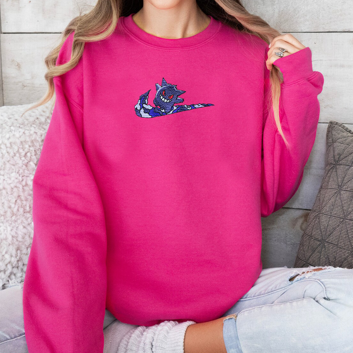 Gengar Adorable Anime-Themed Embroidered T-Shirt,Crewneck,Hoodie-Trendy Versatile and a Thoughtful Gift for Friends,H-C-1347