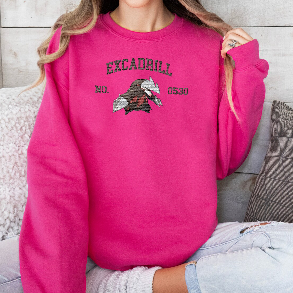 Excadrill Adorable Anime-Themed Embroidered T-Shirt,Crewneck,Hoodie-Trendy Versatile and a Thoughtful Gift for Friends,H-C-1544