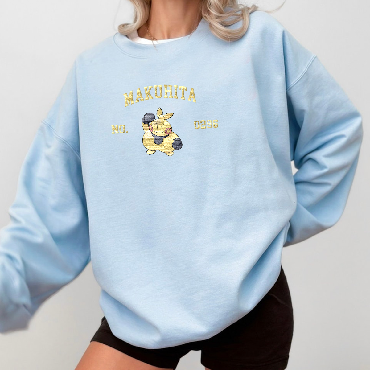 Makuhita Adorable Anime-Themed Embroidered T-Shirt,Crewneck,Hoodie-Trendy Versatile and a Thoughtful Gift for Friends,H-C-1742