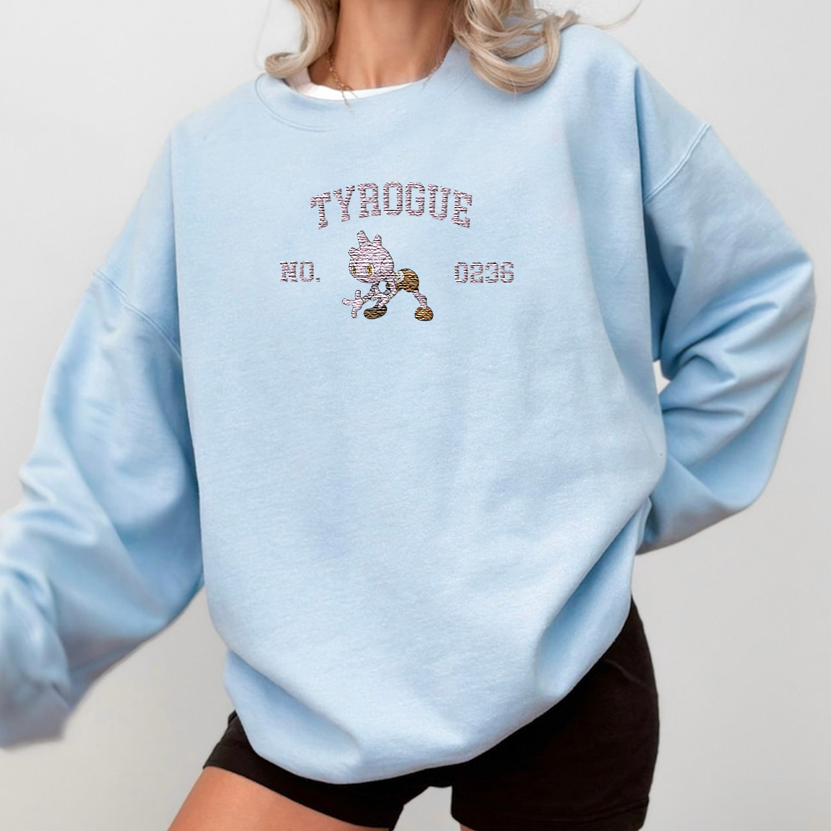 Tyrogue Adorable Anime-Themed Embroidered T-Shirt,Crewneck,Hoodie-Trendy Versatile and a Thoughtful Gift for Friends,H-C-1411