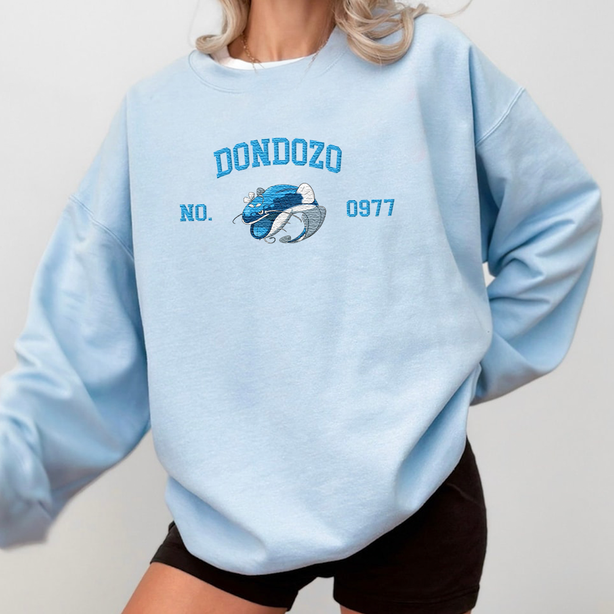 Dondozo Adorable Anime-Themed Embroidered T-Shirt,Crewneck,Hoodie-Trendy Versatile and a Thoughtful Gift for Friends,H-C-1667