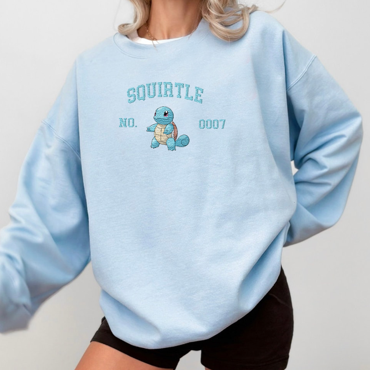 Squirtle Adorable Anime-Themed Embroidered T-Shirt,Crewneck,Hoodie-Trendy Versatile and a Thoughtful Gift for Friends,H-C-1430