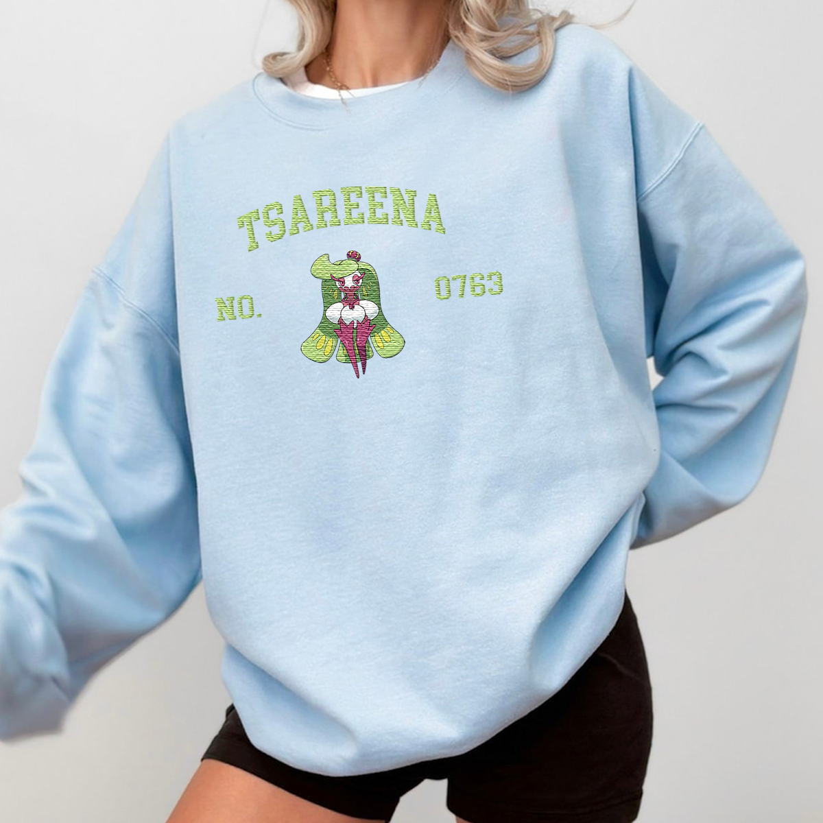 Tsareena Adorable Anime-Themed Embroidered T-Shirt,Crewneck,Hoodie-Trendy Versatile and a Thoughtful Gift for Friends,H-C-1588