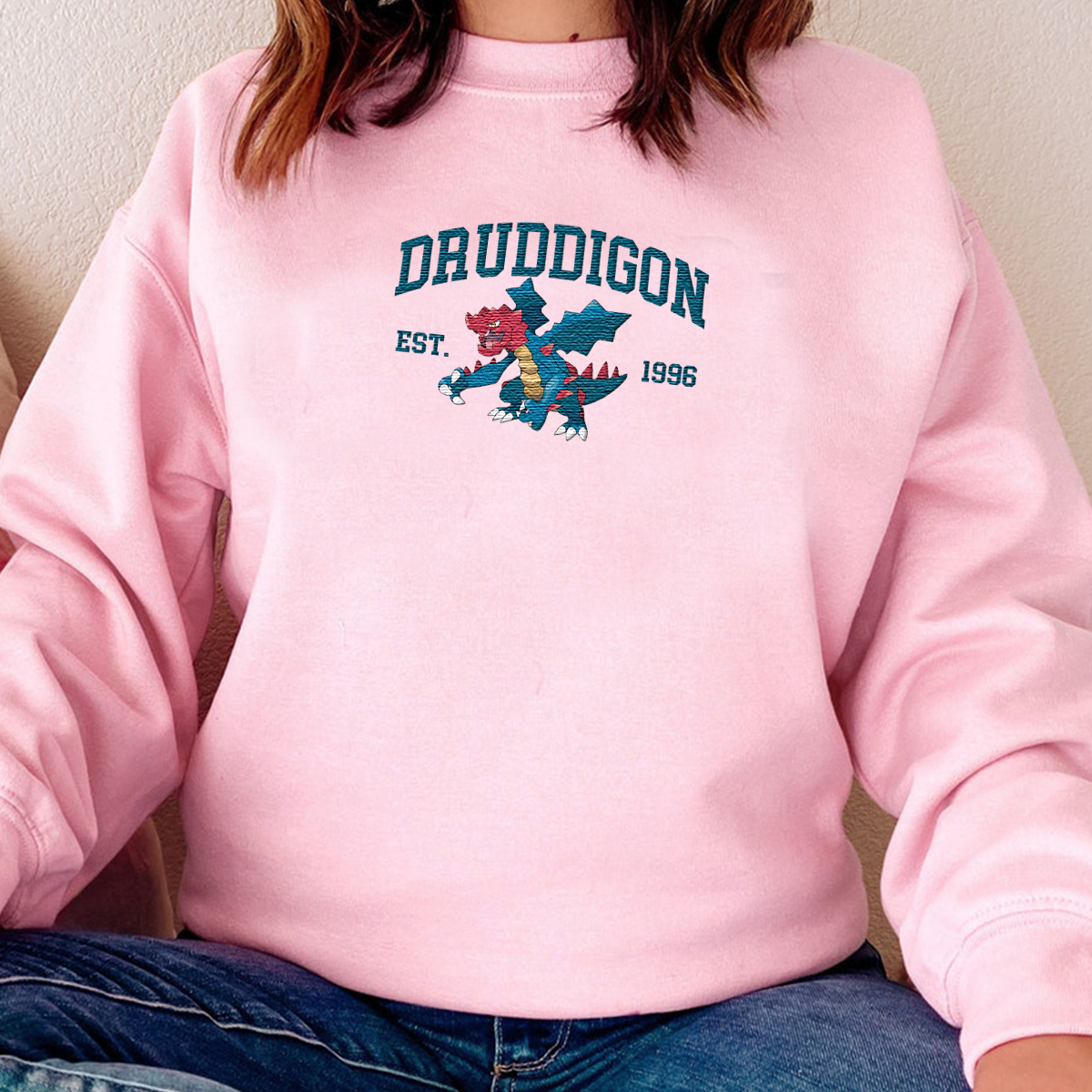 Druddigon Adorable Anime-Themed Embroidered T-Shirt,Crewneck,Hoodie-Trendy Versatile and a Thoughtful Gift for Friends,H-C-1159