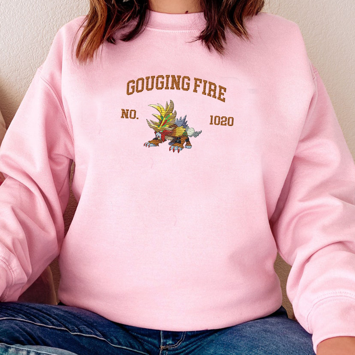 Gouging Fire Adorable Anime-Themed Embroidered T-Shirt,Crewneck,Hoodie-Trendy Versatile and a Thoughtful Gift for Friends,H-C-1772