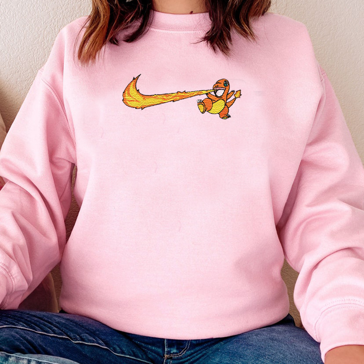 Charmander Adorable Anime-Themed Embroidered T-Shirt,Crewneck,Hoodie-Trendy Versatile and a Thoughtful Gift for Friends,H-C-1351