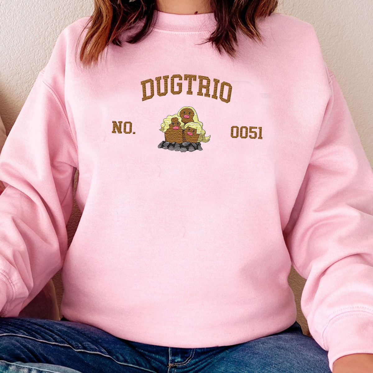 Dugtrio Adorable Anime-Themed Embroidered T-Shirt,Crewneck,Hoodie-Trendy Versatile and a Thoughtful Gift for Friends,H-C-1606