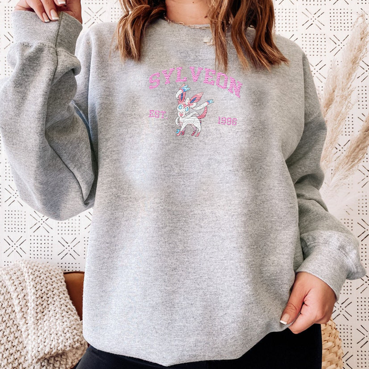 Sylveon Adorable Anime-Themed Embroidered T-Shirt,Crewneck,Hoodie-Trendy Versatile and a Thoughtful Gift for Friends,H-C-727
