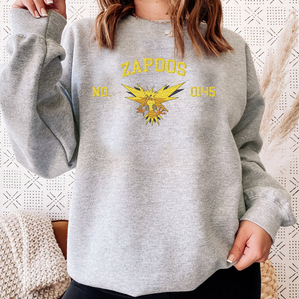 Zapdos Adorable Anime-Themed Embroidered T-Shirt,Crewneck,Hoodie-Trendy Versatile and a Thoughtful Gift for Friends,H-C-1343
