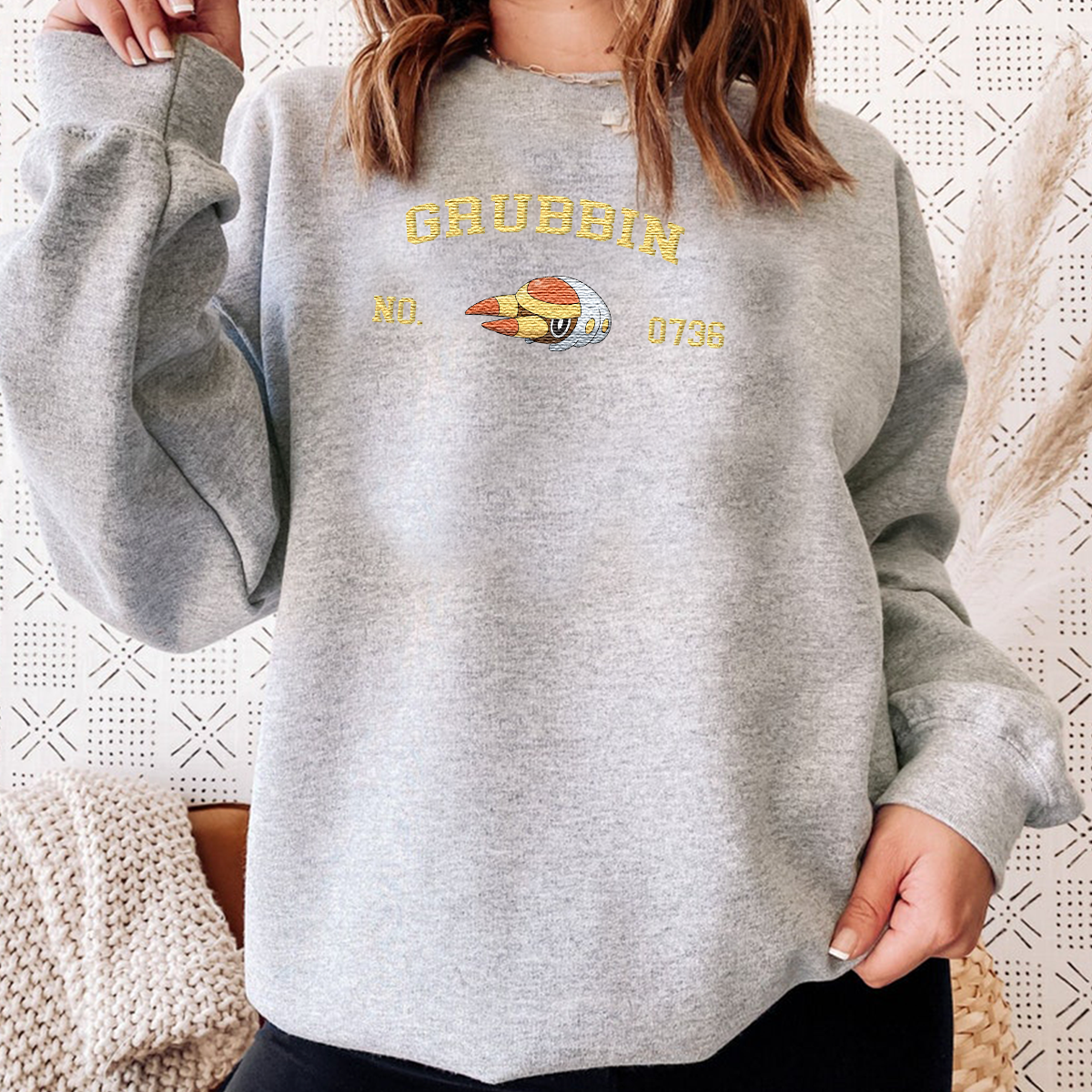 Grubbin Adorable Anime-Themed Embroidered T-Shirt,Crewneck,Hoodie-Trendy Versatile and a Thoughtful Gift for Friends,H-C-1289