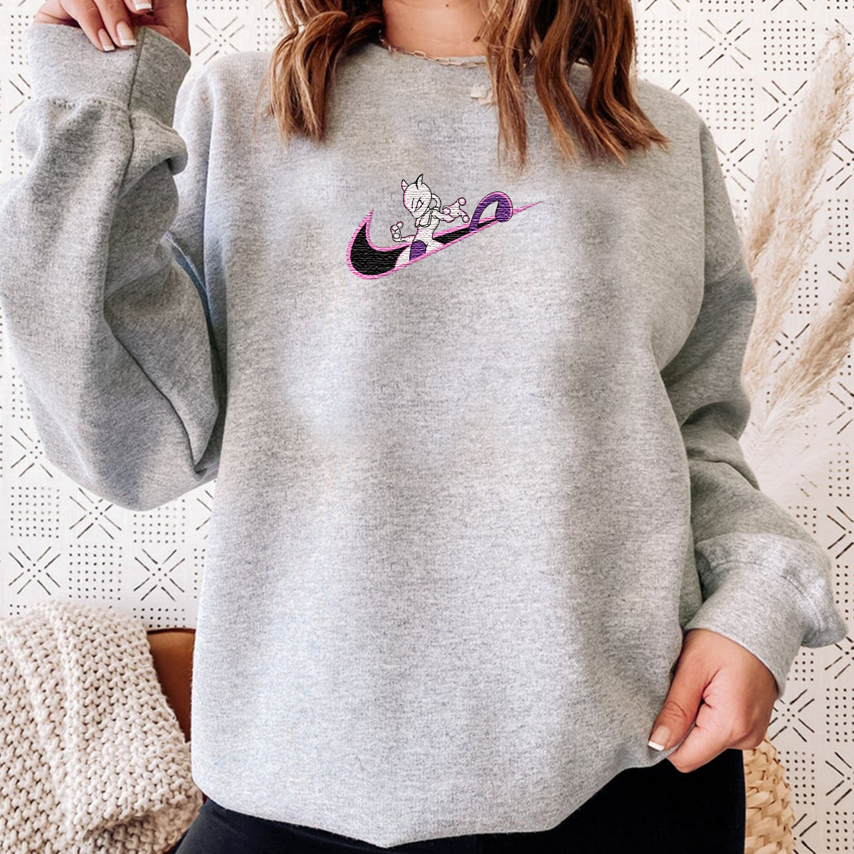 Mewtwo Embroidered Unisex T-Shirt,Crewneck,Hoodie,Custom Cufflinks For Gift,H-C-1147