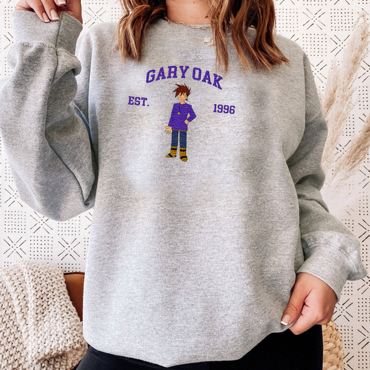Gary Oak Adorable Anime-Themed Embroidered T-Shirt,Crewneck,Hoodie-Trendy Versatile and a Thoughtful Gift for Friends,H-C-1449