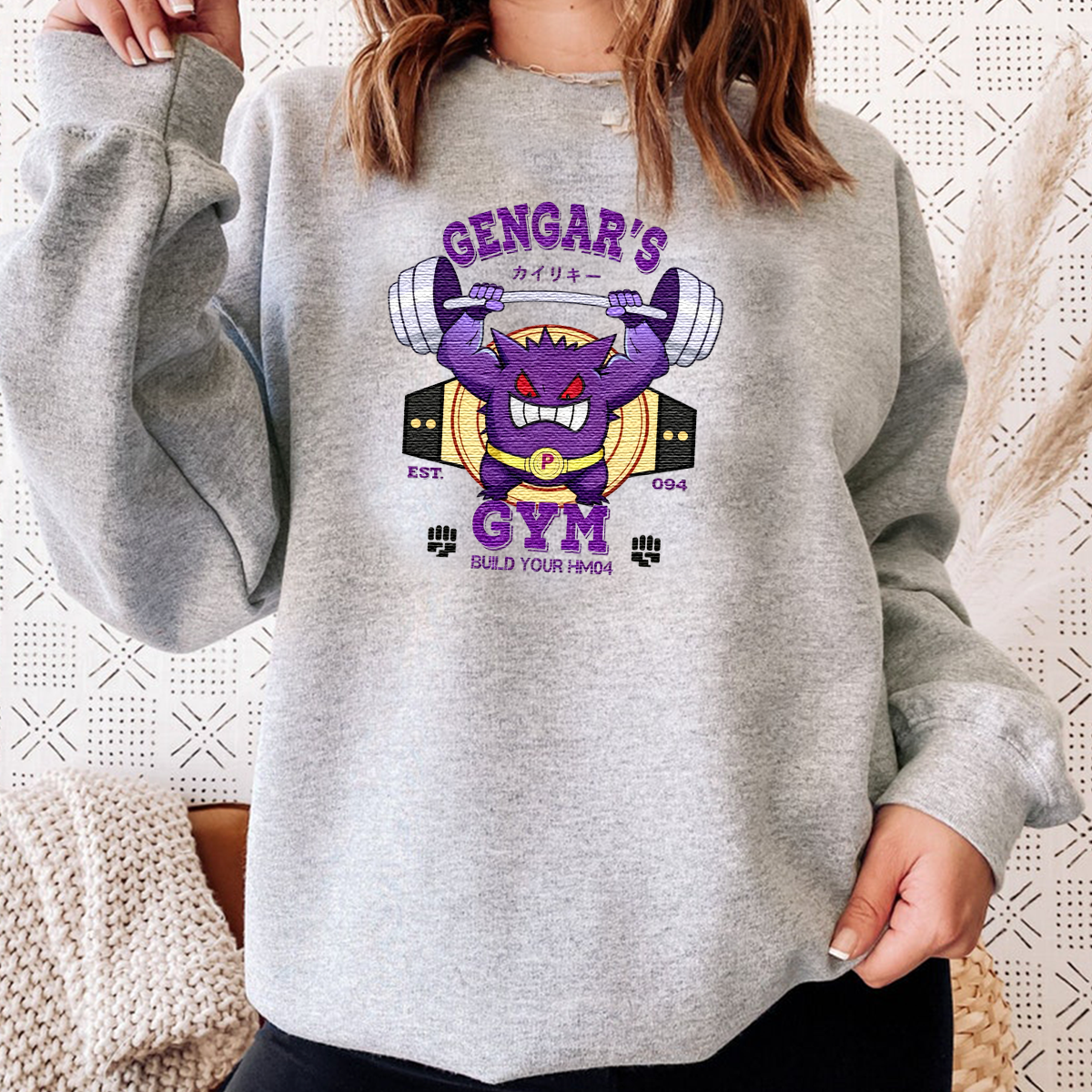 Gengar's GYM Anime-Themed Embroidered T-Shirt,Crewneck,Hoodie-Trendy Versatile and a Thoughtful Gift for Friends,H-C-1804