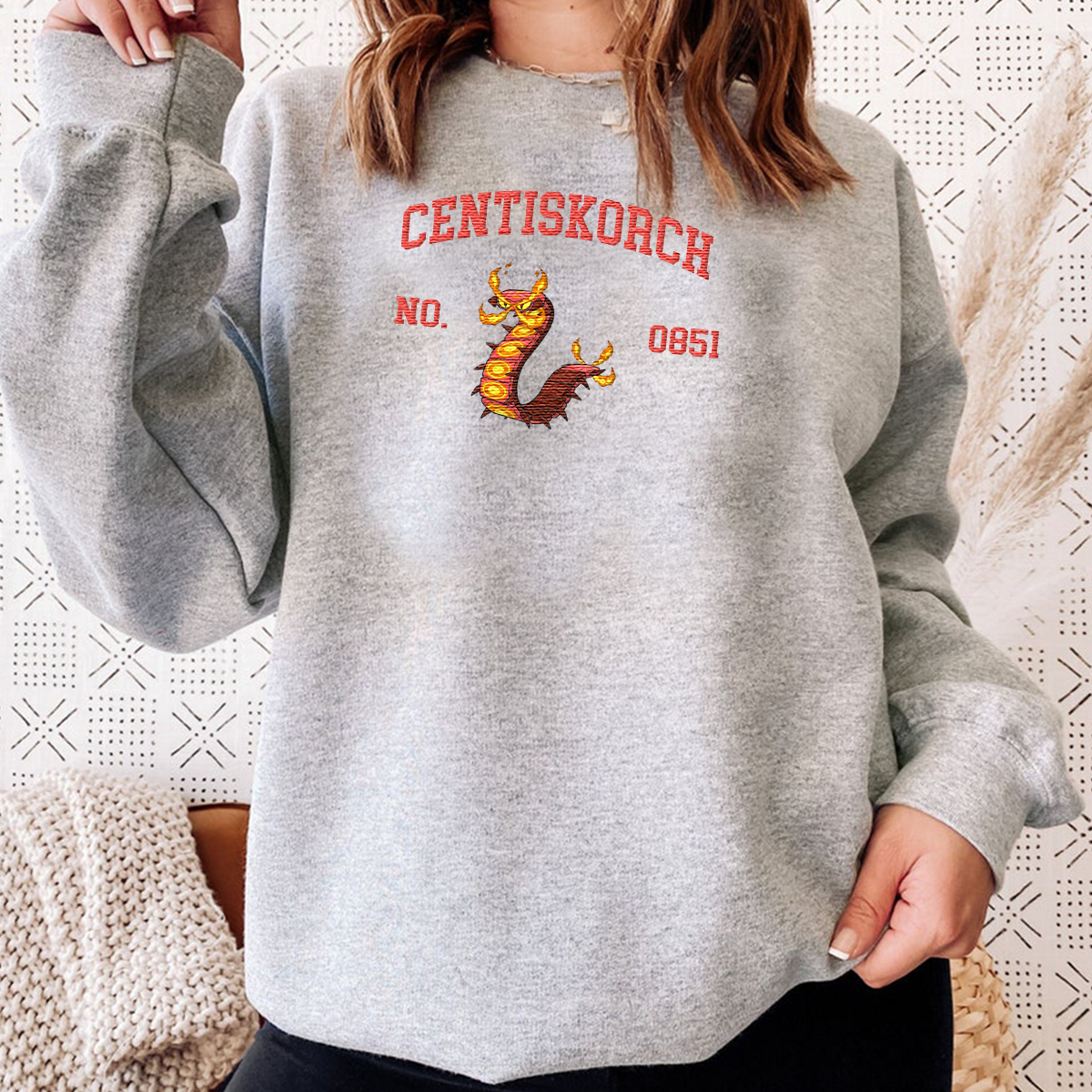 Centiskorch Adorable Anime-Themed Embroidered T-Shirt,Crewneck,Hoodie-Trendy Versatile and a Thoughtful Gift for Friends,H-C-1455