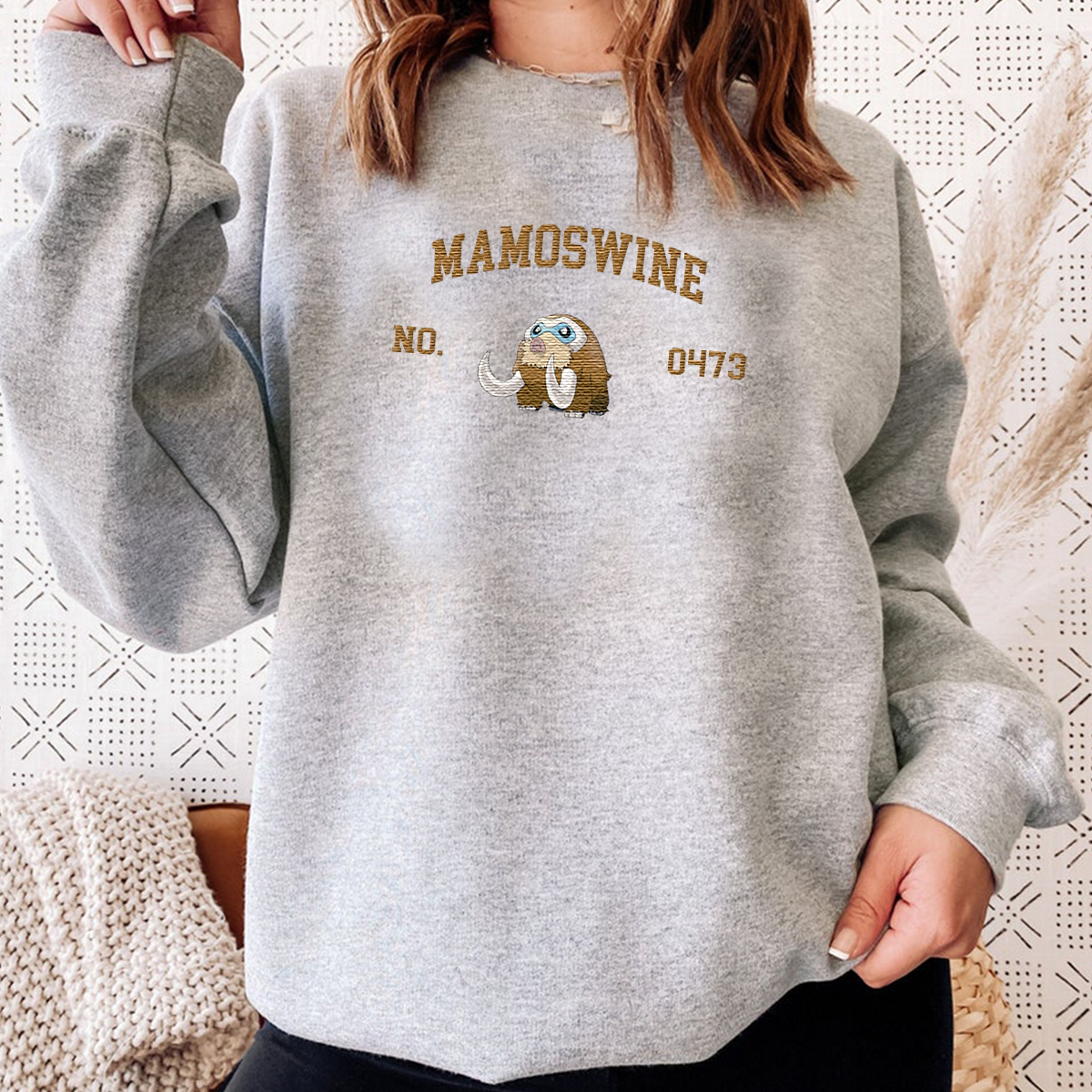 Mamoswine Adorable Anime-Themed Embroidered T-Shirt,Crewneck,Hoodie-Trendy Versatile and a Thoughtful Gift for Friends,H-C-1685