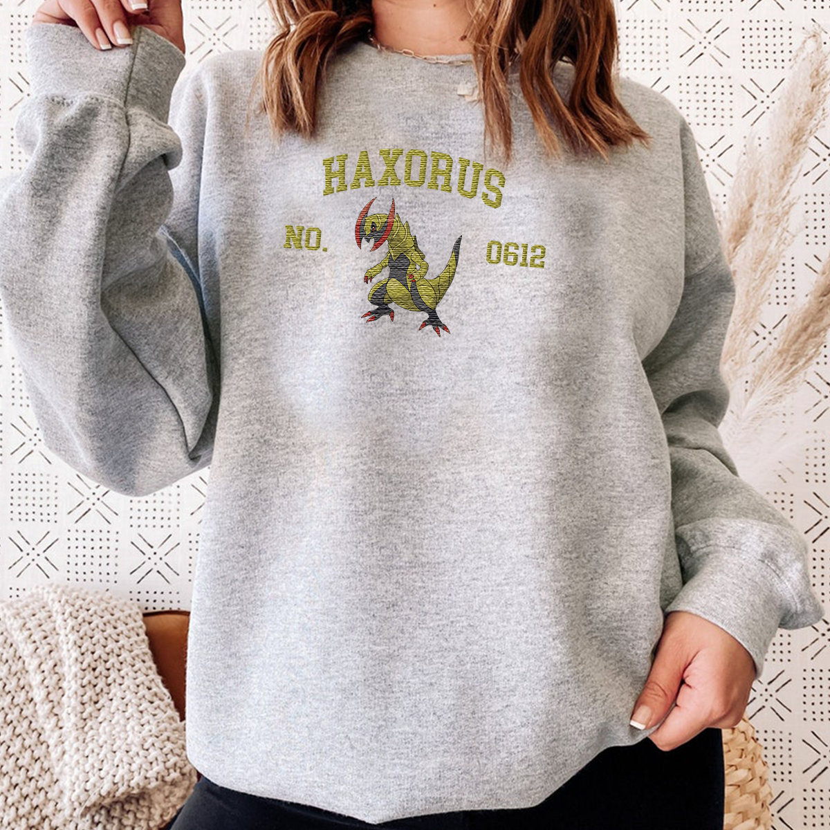 Haxorus Adorable Anime-Themed Embroidered T-Shirt,Crewneck,Hoodie-Trendy Versatile and a Thoughtful Gift for Friends,H-C-1555