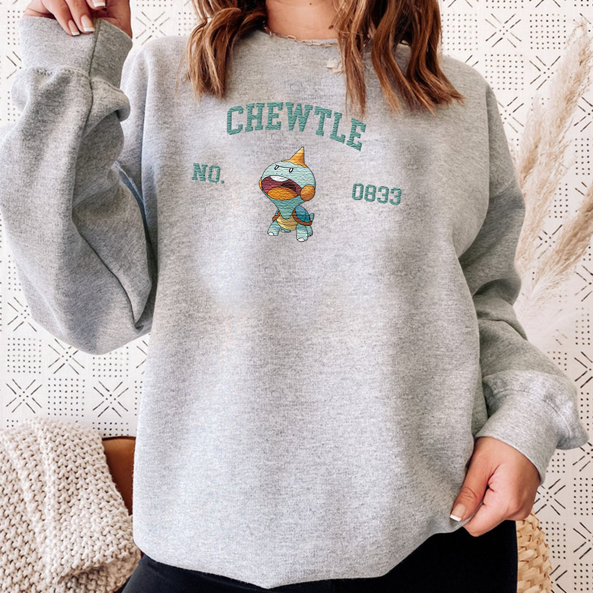 Chewtle Adorable Anime-Themed Embroidered T-Shirt,Crewneck,Hoodie-Trendy Versatile and a Thoughtful Gift for Friends,H-C-1601