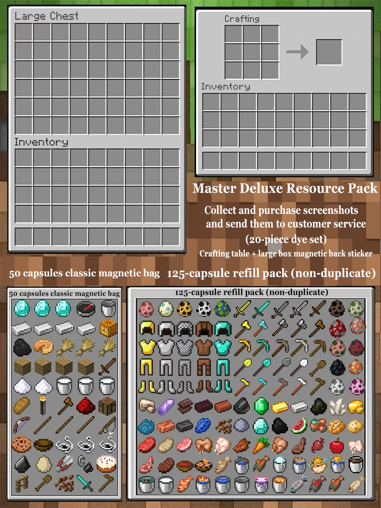 Minecraft Fridge Magnet Set – Mini Crafting Table,Magnetic Chest,Movable Decoration,Acrylic Pieces and Backpack Accessory,FM01