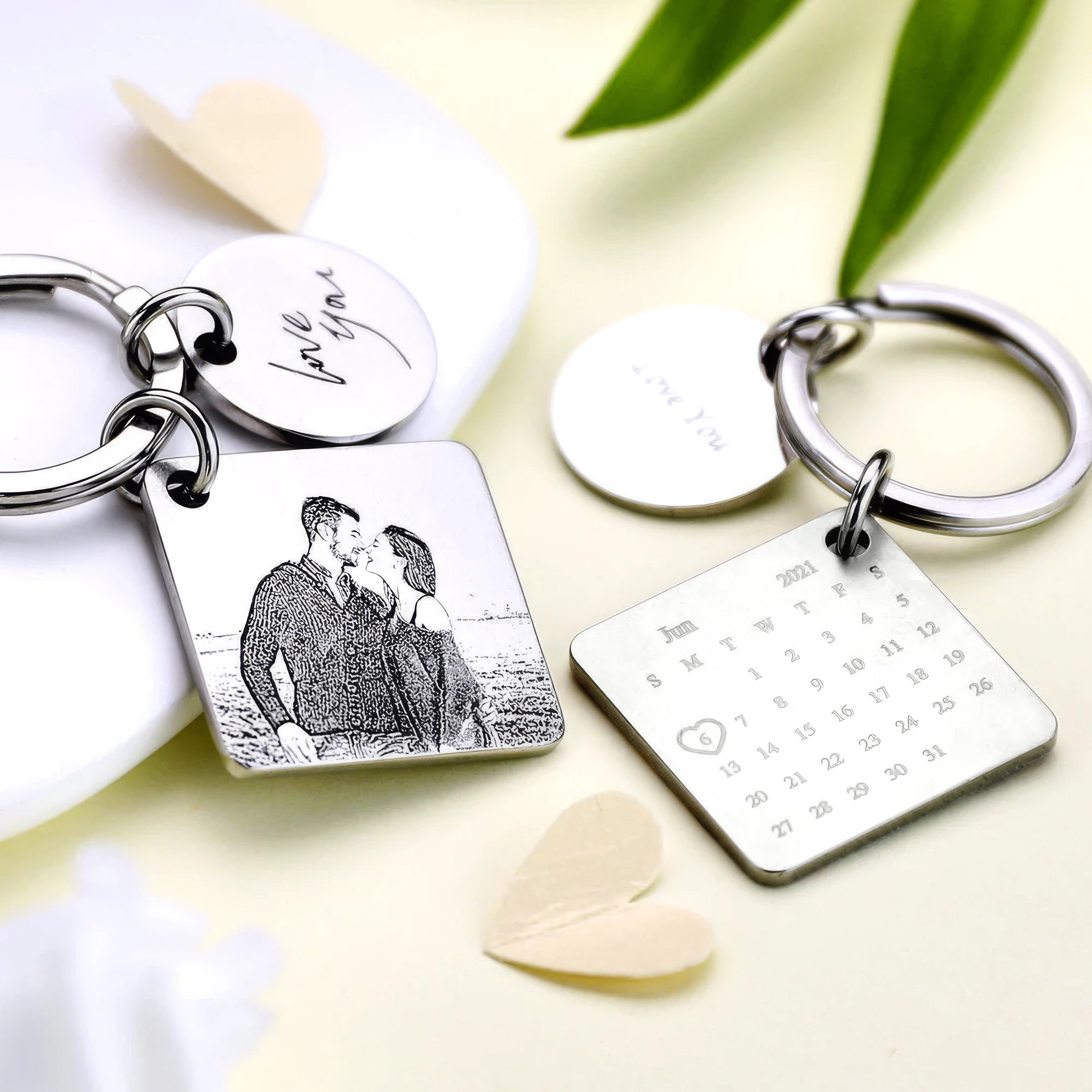 Anniversary Gifts Custom Photo Engraved Calendar Keychain,Gift for Couple,J-A-300