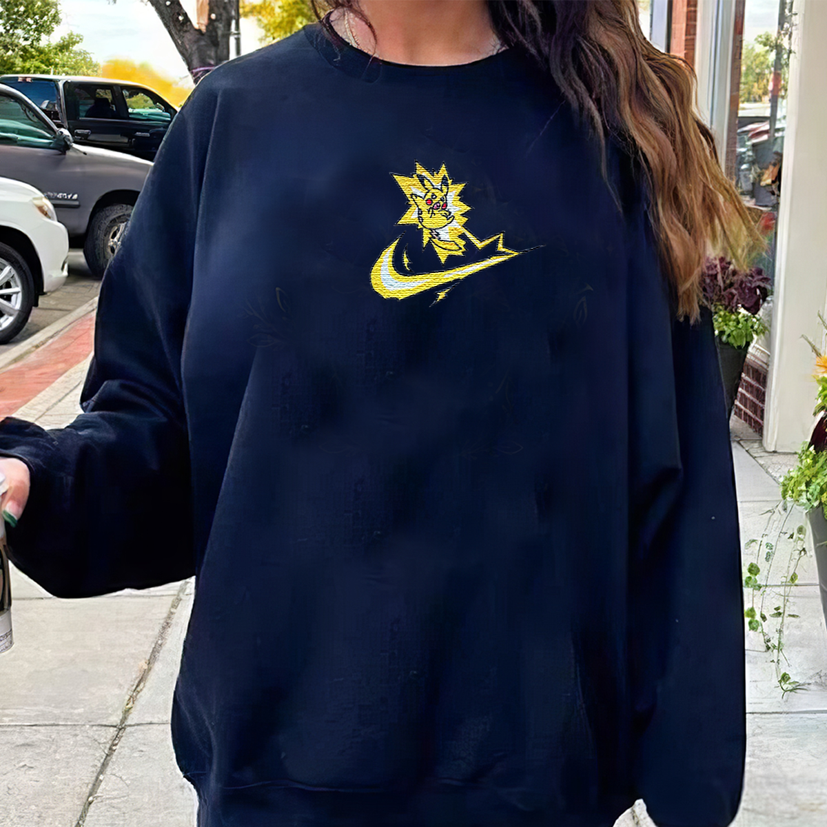 Pikachu-nike Adorable Anime-Themed Embroidered T-Shirt,Crewneck,Hoodie-Trendy Versatile and a Thoughtful Gift for Friends,H-C-1348