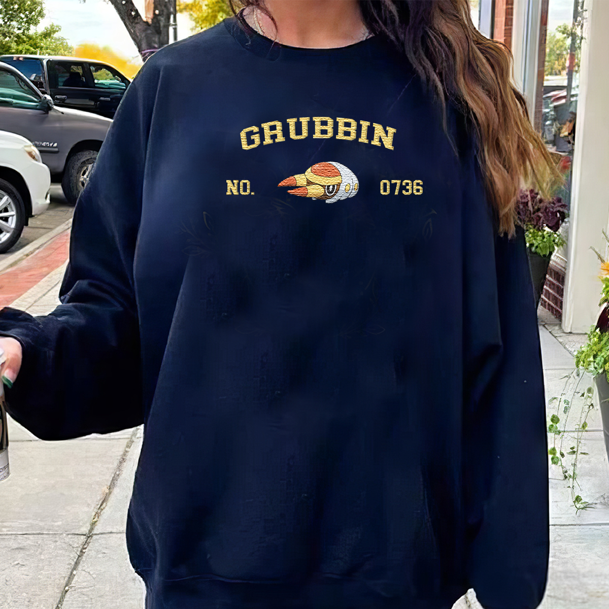 Grubbin Adorable Anime-Themed Embroidered T-Shirt,Crewneck,Hoodie-Trendy Versatile and a Thoughtful Gift for Friends,H-C-1289