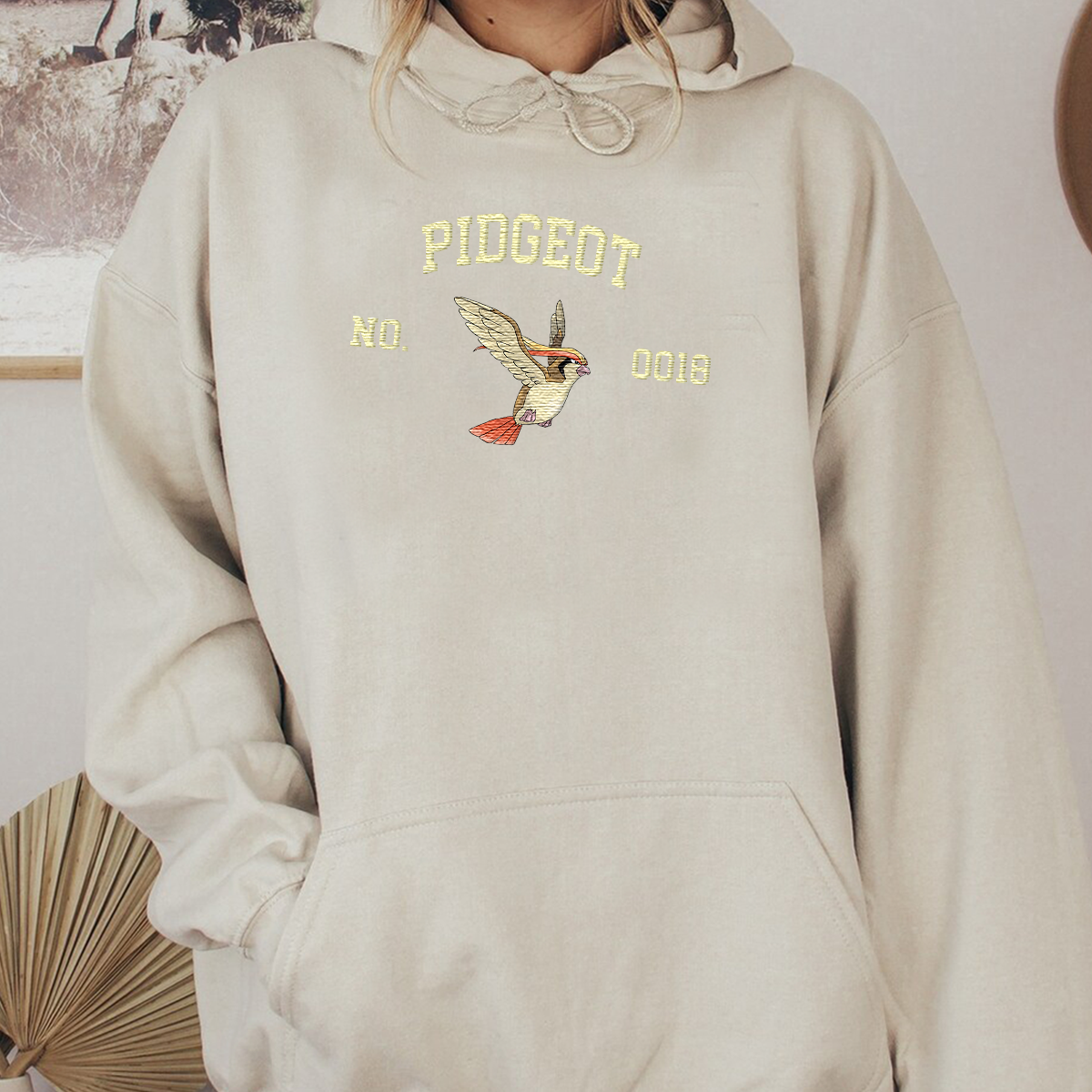 Pidgeot Adorable Anime-Themed Embroidered T-Shirt,Crewneck,Hoodie-Trendy Versatile and a Thoughtful Gift for Friends,H-C-1438