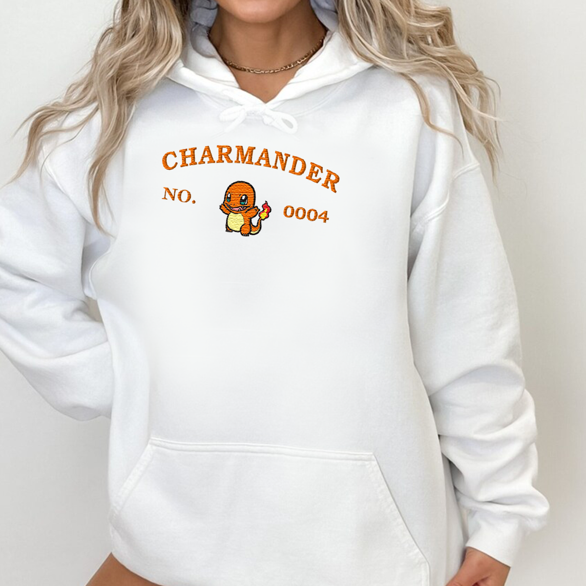 Charmander-Q.Adorable Anime-Themed Embroidered T-Shirt,Crewneck,Hoodie-Trendy Versatile and a Thoughtful Gift for Friends,H-C-1239