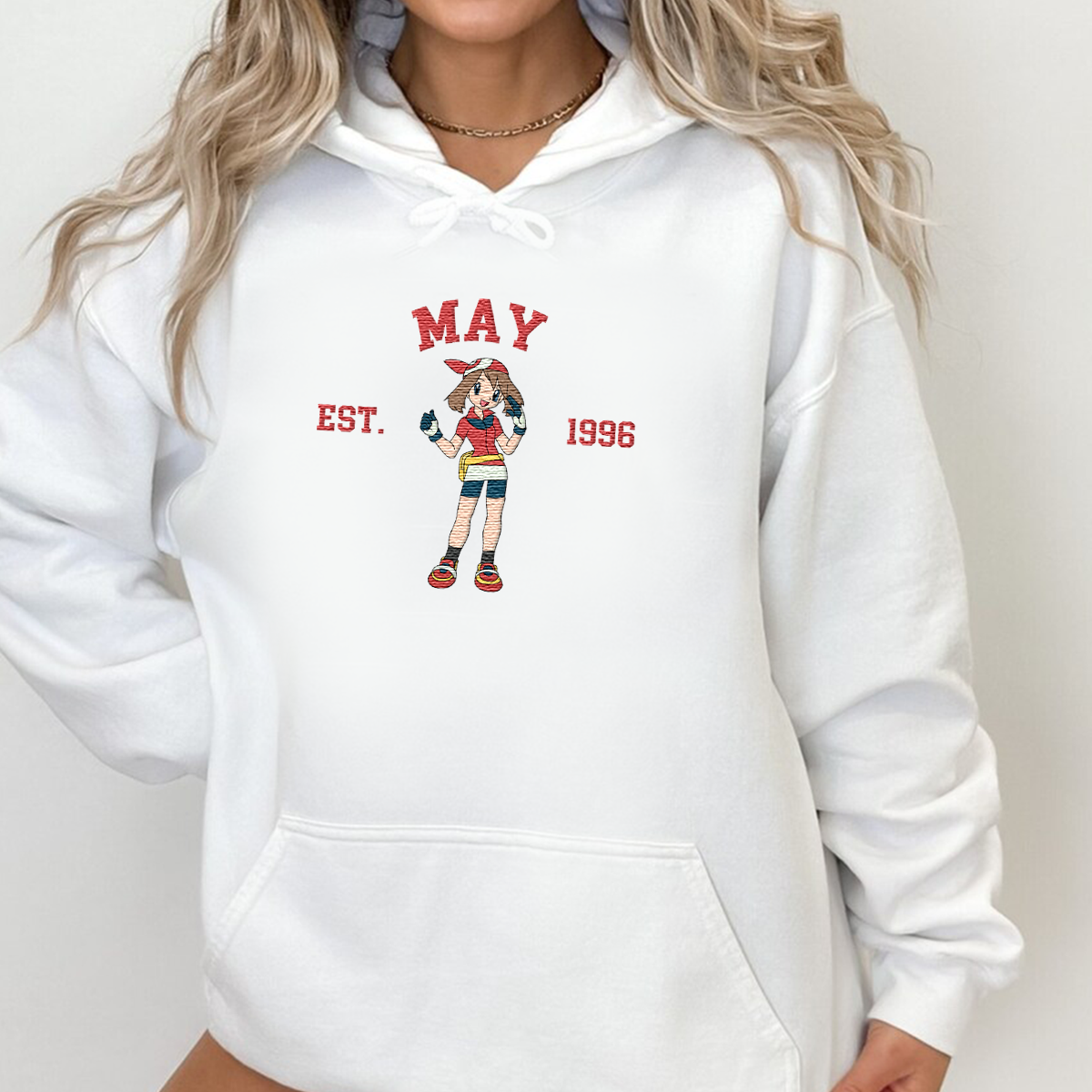 MAY Adorable Anime-Themed Embroidered T-Shirt,Crewneck,Hoodie-Trendy Versatile and a Thoughtful Gift for Friends,H-C-1446