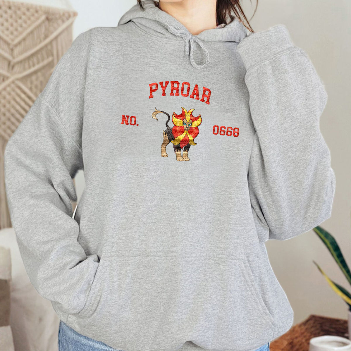 Pyroar Anime-Themed Embroidered T-Shirt,Crewneck,Hoodie-Trendy Versatile and a Thoughtful Gift for Friends,H-C-1810