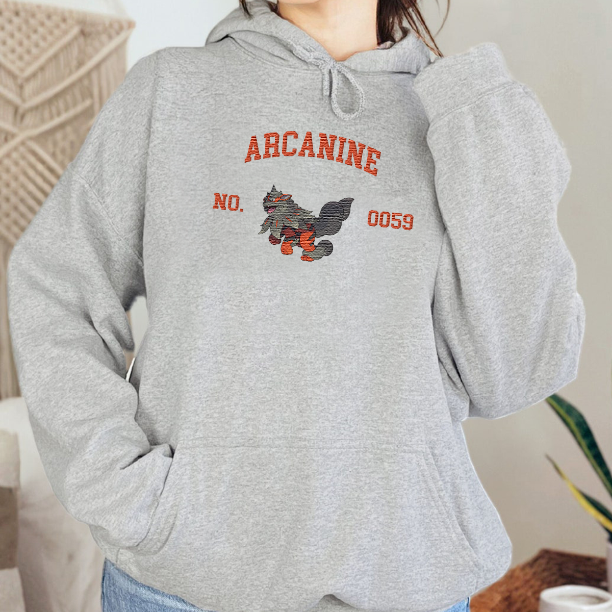 Arcanine Adorable Anime-Themed Embroidered T-Shirt,Crewneck,Hoodie-Trendy Versatile and a Thoughtful Gift for Friends,H-C-1735