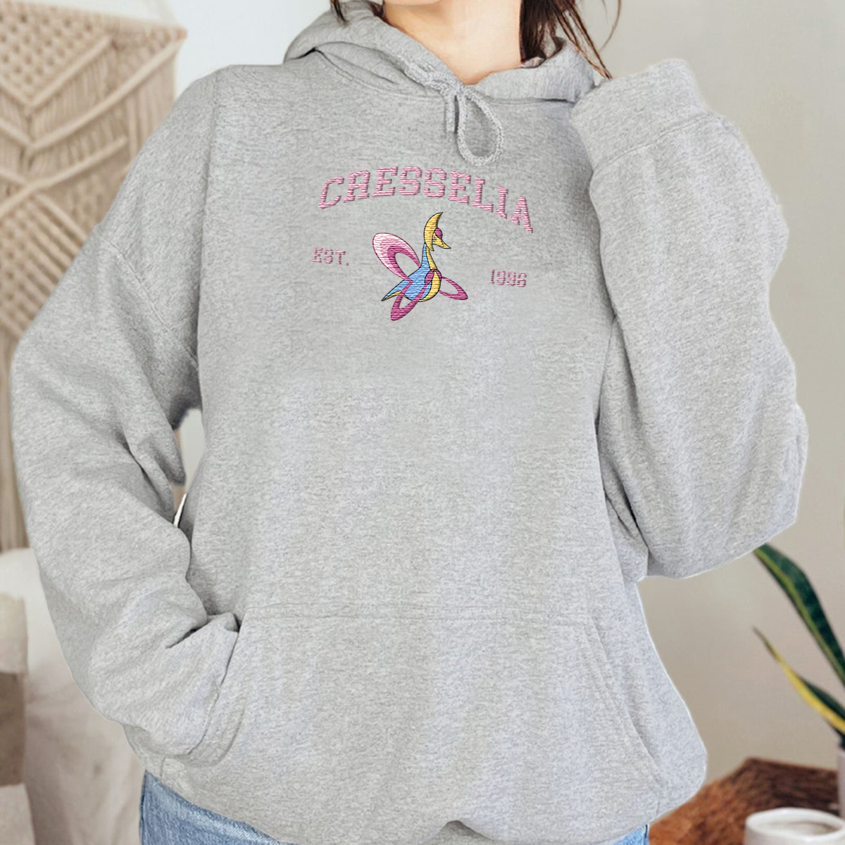 Cresselia Adorable Anime-Themed Embroidered T-Shirt,Crewneck,Hoodie-Trendy Versatile and a Thoughtful Gift for Friends,H-C-1175