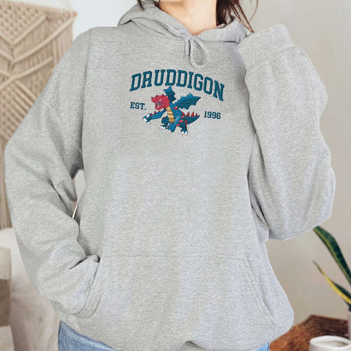 Druddigon Adorable Anime-Themed Embroidered T-Shirt,Crewneck,Hoodie-Trendy Versatile and a Thoughtful Gift for Friends,H-C-1159