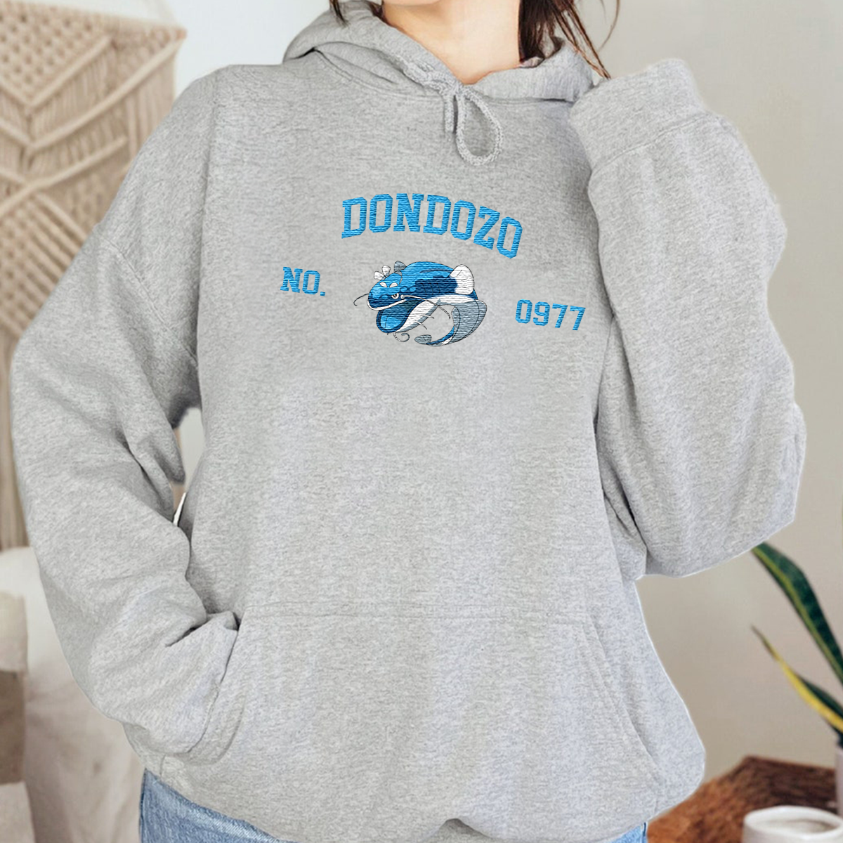 Dondozo Adorable Anime-Themed Embroidered T-Shirt,Crewneck,Hoodie-Trendy Versatile and a Thoughtful Gift for Friends,H-C-1667